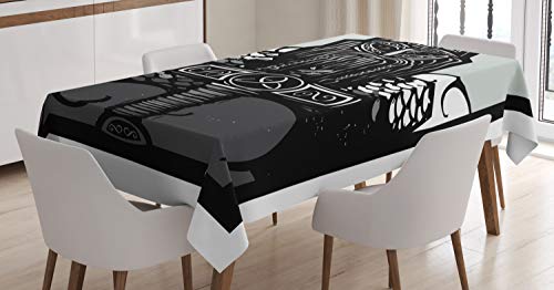 ABAKUHAUS Viking Nappe, Thor Fils D'Odin Monochrome, Linge de Table Rectangulaire pour Salle à Manger Décor de Cuisine, 140 x 200 cm, Blanc Noir