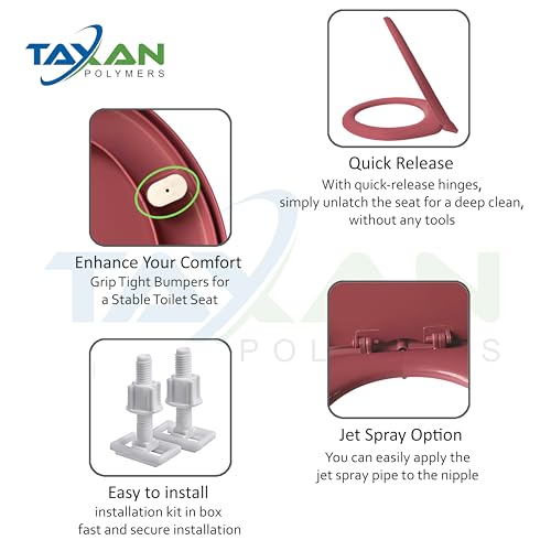 Image of TAXAN Oval Shape Toilet Seat Cover with Round Edges, PVC Cover for Western Toilet Seat - High Glossy Finish, Sleek Design - Non-Soft Closing Commode Seat with Cover with Installation Kit(17 x 14.5 IN)