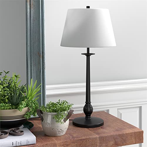 Lámpara de Mesa 28 pulgadas con pantalla de tela negra y blanca miniatura 5