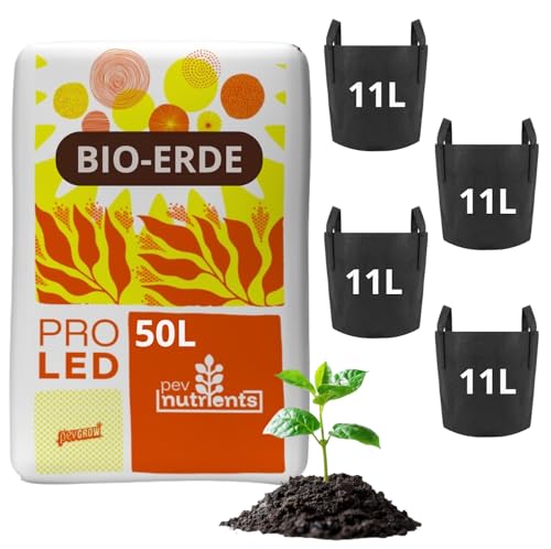 Para cultivo led: tierra 100 % orgánica (50 L), tierra especial para cultivo en interiores, absorción óptima de nutrientes, sin turba