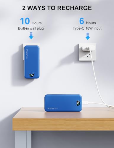 Image of Nusyddy Portable Charger 20000mAh PD20W w /Built-in Cables & Wall Plug Navy | PD20W Fast Charging, High Capacity, LED Display, Charge 5 Devices at once, TSA Approved, Compatible with iPhone /iPad /Samsung