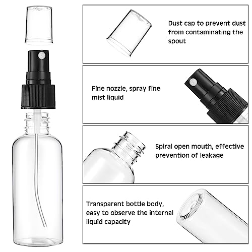 Roshtia 200 Pcs 2 oz Plastic Mini Spray Bottles with Black Cap Clear Empty Fine Mist Spray Bottles Refillable Liquid Container for Essential Oils Perfumes Travel Makeup3