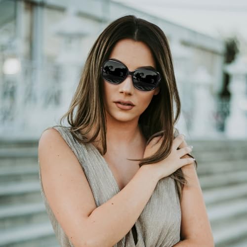 Joopin Oversized Jackie & Round Cateye Sunglasses Bundle, Black Polarized Sun Glasses UV Protection Vintage Ladies Cute Sunnies Retro Shades for Women2