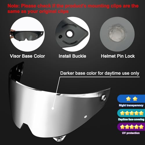 Image of PSLER Shatterproof Motorcycle Helmet Visor for Atlas 3.0 4.0,Silver | Impact-Resistant ,UV400 Protection, Motorcycle Tinted Face Shield for Atlas 3.0 4.0,Visor Replacement