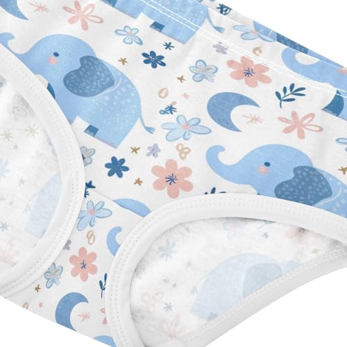 Wusikd Cute Elephants Girls' Underwear Cotton Moons Stars Girls Briefs Soft Toddler Underwear 2T4