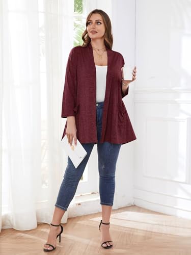 Image of BELAROI Plus Size Lightweight Cardigan Sweaters for Women Casual Open Front 3 /4 Sleeve Cover Up