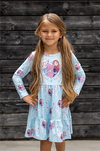 Disney Princess Frozen Elsa Minnie Stitch Floral Toddler Girl Dress A Line Long Sleeve Kids Casual Fall Clothes 2-6 Years3