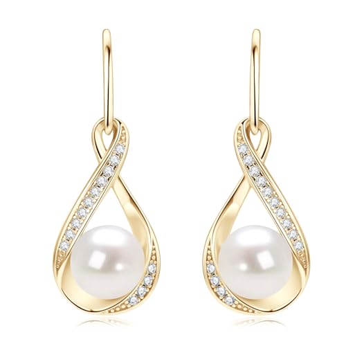 Freshwater Pearl Drop Earrings for Women, Sterling Silver Pearl Dangle Earrings Wedding Jewelry Gift for Bride Bridesmaid