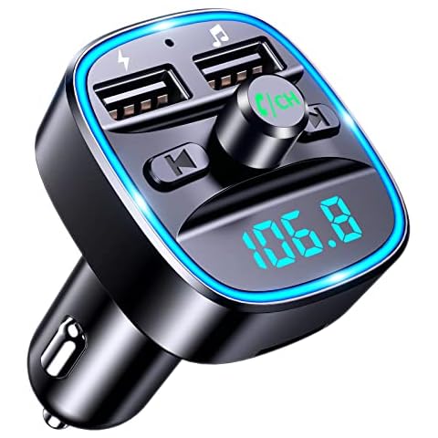 Mohard Bluetooth FM Transmitter for Car, Bluetooth Car Adapter MP3 Player FM Transmitter, Hands-Free Calling, Dual USB Ports (5V/2.4A & 1A), LED Screen, Support TF Card & USB Flash Drive Cover