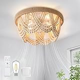 Ceiling Fan with Lights and Remote Control, Boho Chandelier Fan with Silent AC Motor, 6-Speed, 18' Fandelier Flush Mount Ceiling Fans for Bedroom Dining Room