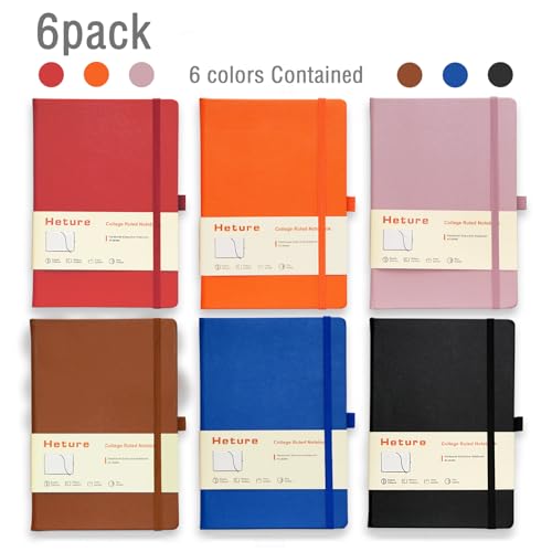 Image of A5 Hardcover Journal Notebooks 6 Pack, Lined Notebook for Writing Work School, 100 GSM Thick Paper, 160 Pages, College Ruled Journal with Pen Holder, Inner Pocket, Ribbon Bookmark and Elastic Closure, 6 Colors