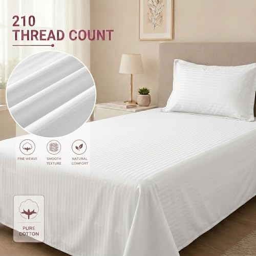 Image of Mafatlal Classic 210 TC 100% Cotton Single Bedsheet | 90 x 60 Inches | Soft & Breathable Fabric | Elegant Italian Stripes Pattern | Lightweight Comfort | White
