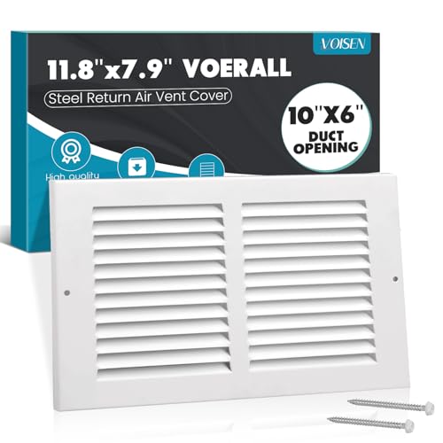 VOISEN Return Air Grille,Fits 10x6 Duct Opening,Steel Return Vent Cover, White Vent Cover Grill for Sidewall and Ceiling,HAVC Cold Air Return Vent Cover,Overall Size:11.8' W X 7.9' H