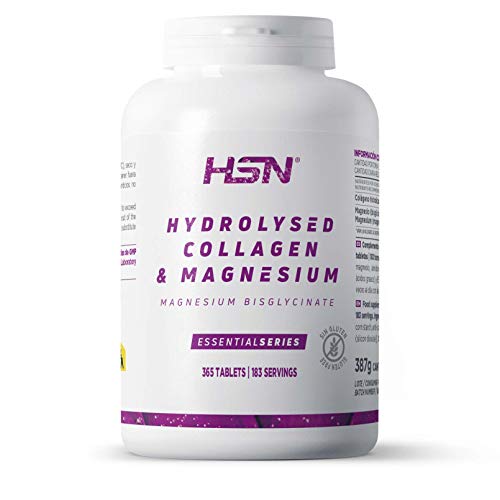 Colageno Hidrolizado con Magnesio de HSN | Bovino | Articulaciones Sanas + Cabello y Uñas Fuertes + Piel Tensa y Joven | Sin Gluten, Sin Lactosa, Sin OMG, 365 Tabletas