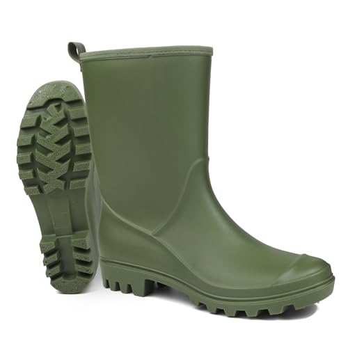 DKSUKO Women's Mid-Calf Rain Boots Garden Boots Waterproof Rubber Boots2