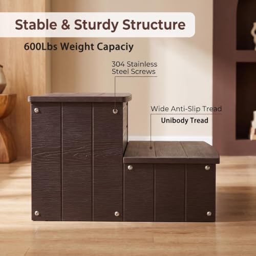 Image of 25'' Hot Tub Steps with Storage, Outdoor spa Steps.Non-Slip(Coffee