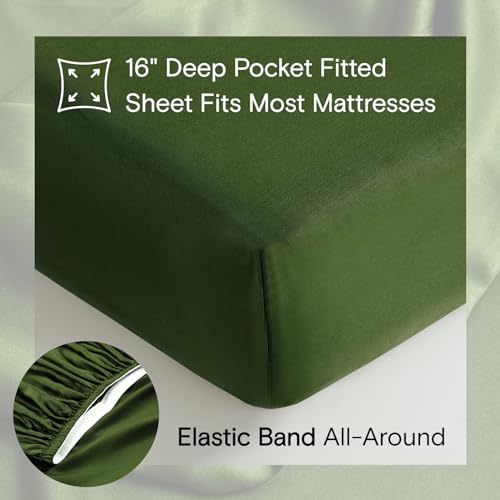 Image of DOZ Sheet Set, 100% Viscose derived from Bamboo, Organically Grown, Buttery Soft, Cooling Sheets, High GSM, Deep Pockets - 3 Piece - 1 Pillowcase 1 Fitted 1 Top Sheet (Forest, Twin)