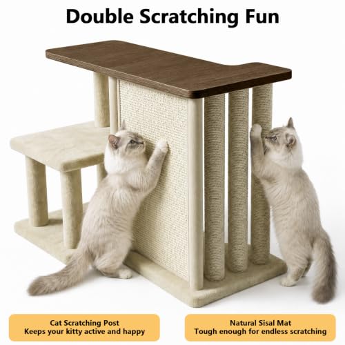 Image of Homegroove Cat Scratching Post, Mushroom Shaped Tall Scratch Post with Large Stable Round Base, Sisal Cat Scratcher Furniture for Indoor Kittens and Adult Cats (Brown - Right)