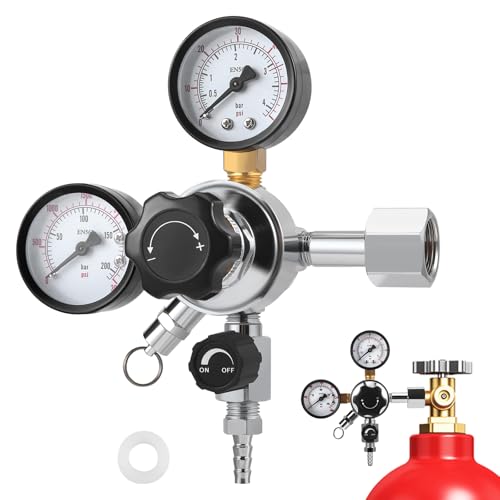 CO2 Druckminderer,Druckregler W21.8 Hauptdruckminderer Dual Manometer CO2-Regler mit 0-60 PSI Arbeitsdruck 0-3000 PSI Tankdruck Soda Keg Druckentlastungsventil Bier Maschine Bierbrauen Bierzapfanlage