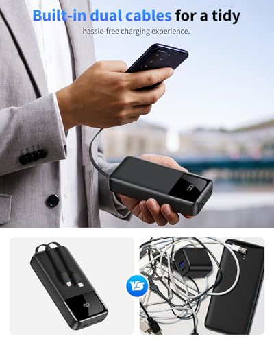 Portable Charger, 40000mAh Power Bank 22.5W Fast Charging, Built-in 2 Output Cable, Type-C Mobile Charger 5 Devices Simultaneously LCD Display for iPhone and Android Phones and Most Electronic Devices - Image 5