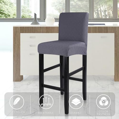 Image of SearchI Jacquard Bar Stool Covers Set of 4, Stretch Washable Barstool Seat Covers, Counter Height Chair Covers for Kitchen Dining Room Cafe (Check Jacquard Grey)