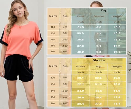 Image of SELINK Girls Travel Outfits Set Rainbow Striped Two Piece Lounge Sets Casual Sweat Tracksuit Matching Runner Shorts