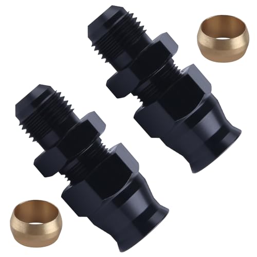 LEONTOOL 2PCS 6AN macho a 3/8 'Hardline Adaptador de conexión de compresión Aleación de aluminio Conector de combustible duro recto anodizado negro, accesorios de sistema de combustible de reemplazo