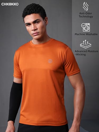 Image of CHKOKKO Gym T Shirts for Men Workout Activewear Solid Quick Dry Sports Tshirt for man Breathable Lightweight Half Sleeve Regular Fit Round Neck Running Boys T Shirt