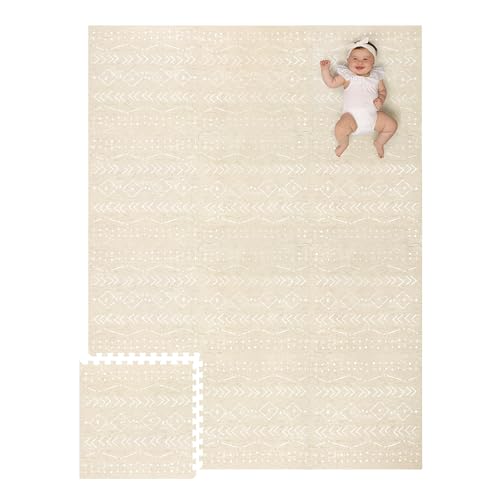 Image of Baby Play Mat for Floor – 6x8ft Beige | Soft Non Toxic Premium EVA Foam Tiles for Tummy Time, Crawling & Playroom – Waterproof Interlocking Floor Mat for Babies & Toddlers by Lillefolk (12 Tiles)