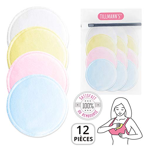 Tillmann's Coussinets d'Allaitement Lavables en Bambou x12 1 sac à linge -Réutilisable -Ultra doux -Hypoallergéniques -Super Absorbants -bébé -Cadeau de naissance -Economique -Zero Dechet