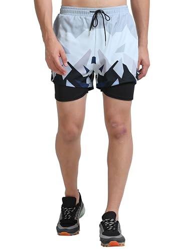 Image of FABSPORTS Men's Quick Dry Swim Shorts /Trunks with Inner Lining | Lightweight 2-in-1 Athletic Shorts for Swimming, Gym & Outdoors | 95% Polyester 5% Spandex, Floral & Geometric Prints