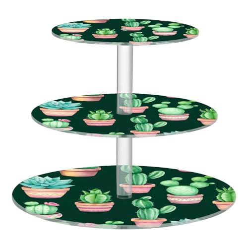 Nander 3 Tier Cupcake Stand,Cute Cactus Large Cupcake Tower Display, Round Cupcake Holder, Acrylic Dessert Stand, Pastry Display Tree for Party, Wedding, Baby Shower