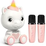 Mini Karaoke Machine for Kids - Unicorn Portable Bluetooth Speakers with 2 Wireless Mic and LED Light, Toddler Karaoke Machine for Girls 3-5 6 8-12 Year Old, Unicorn Birthday Gifts Toys Pink
