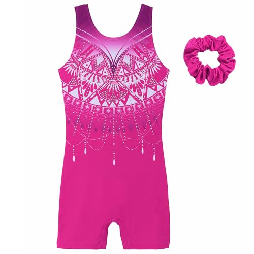 Image of MODAFANS Leotards for Girls Gymnastics with Shorts Dance unitards Tumbling Biketards with Hair Scrunchie for3-13T