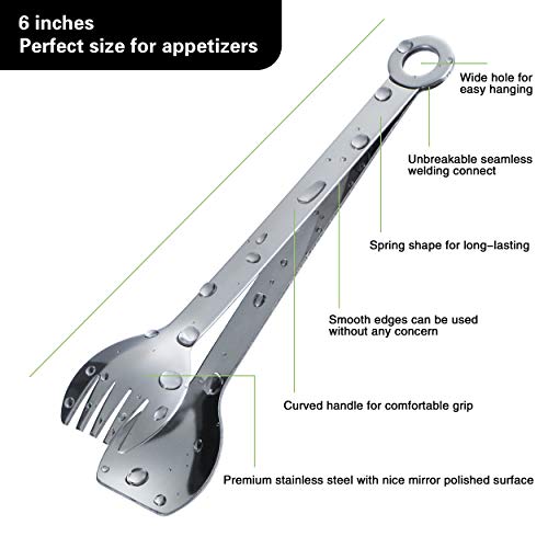Mini Appetizer Tongs Stainless Steel Set Of 4, Msy Bigsunny Small Serving Tongs, 6 Inch(15.2Cm, Silver) #TOP2
