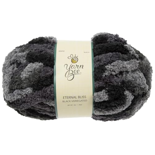 Yarn Bee Eternal Bliss Jumbo Yarn for Crocheting & Knitting E – Soft Skein – 28 Yards of 100% Polyester Yarn for Crocheting Blankets, Hats, & More – DIY Handcrafting Accessories (Black Variegated)