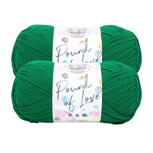 Image of Lion Brand Yarn, Pound of Love Crochet Yarn, Wintergreen, Green, 2 Pack | Large Skein Everyday Basic 100% Acrylic Worsted Weight Knit Fiber for Baby Blankets, Classic Afghans, Sweaters, Scarf Sets
