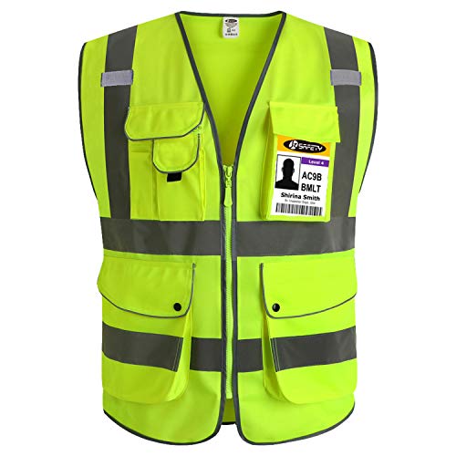 JKSafety 9 Pockets Class 2 High Visibility Zipper Front Safety Vest With Reflective