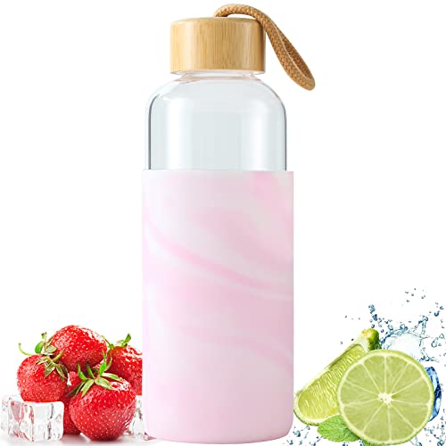 Wemburly 22Oz Borosilicate Glass Water Bottle With Silicone Sleeve And Bamboo Lid Cute Water Bottles For Women Dishwasher Safe Water Bottles #TOP5
