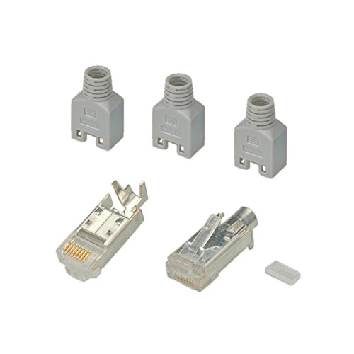 Preisvergleich Produktbild Secomp Hirose 10x TM11 ModularStecker Cat5e geschirmt + Knickschutztuelle grau