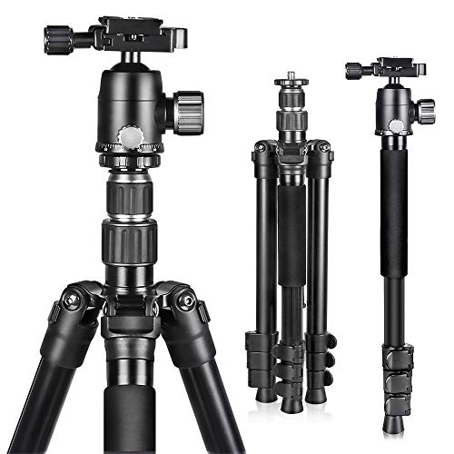 UBeesize 61.4-inch Camera Tripod, 12kg/26.4lb Load Aluminum Travel Tripod Stand, Compact and Lightweight Video Tripod for DSLR Cameras, Projectors, Camcorders, Canon and Nikon, Black