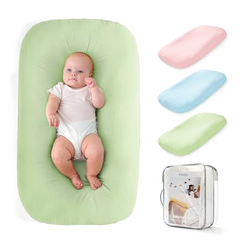Image of Freejoy Baby Lounger for Newborn, Portable Baby Nest, Soft Cotton Breathable Washable Infant Lounger for Home and Travel (Green)