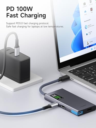 Image of Hagibis USB C Hub with LCD Display Type C Docking Station Multiport Adapter 4K@60Hz HDMI,100W PD Gigabit Ethernet for MacBook Pro iPad Laptop (6in1)