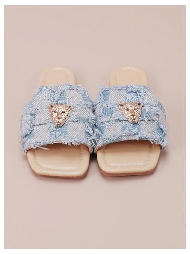 GORGLITTER Girl's Denim Sandals Dressy Square Toe Metal Jean Sandals Summer Slide Shoes Trendy Fashion3