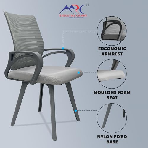 Image of MRC Executive Boom Mesh Mid-Back Fixed Ergonomic Office Chair| Visitor Chair| Study Chair |Computer Chair | Work from Home (Grey)