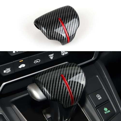 Image of Car Gear Shift Knob Cover Decals for 2017 2018 2019 2020 2021 2022 Honda CR-V Accessories CRV ABS Carbon Fiber Stickers, Black Red