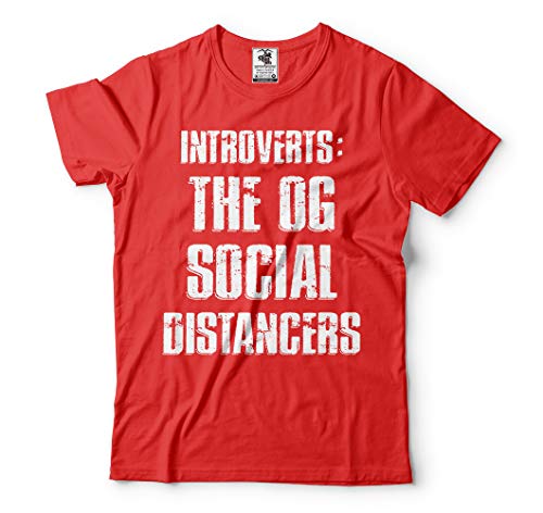 Funny Introvert Playera de distancia social - Rojo - 4X-Large