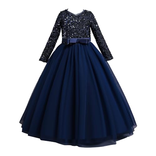 Generic Vestido con volantes para niñas pequeñas, vintage, encaje floral, mangas 3/4, vestido formal de boda, fiesta, baile, bebé, Navidad, azul, 13-14 Años