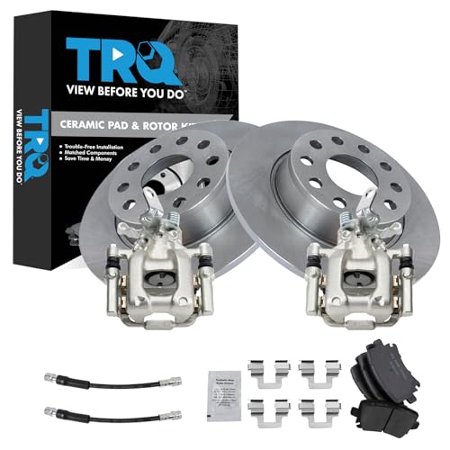 Image of TRQ Rear Brake Pad and Rotor Set Ceramic Rotors Calipers Compatible with 2010 Volkswagen Jetta