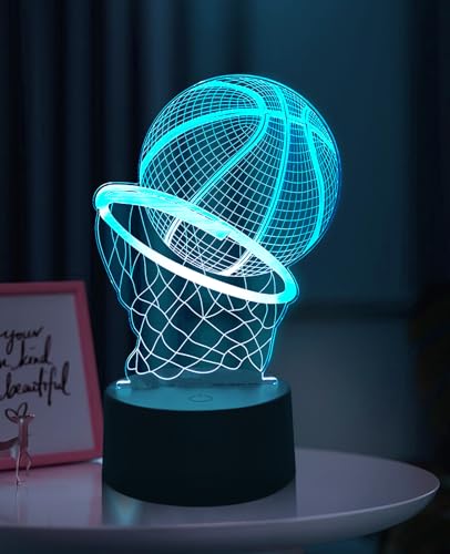 EleBikk Candeeiro de basquetebol 3D, Basquetebol 3D Luz Noturna de Ilusão, Luz Noturna Infantil, Luz Noturna de Visão Variável de 16 Cores com Comando à Distância